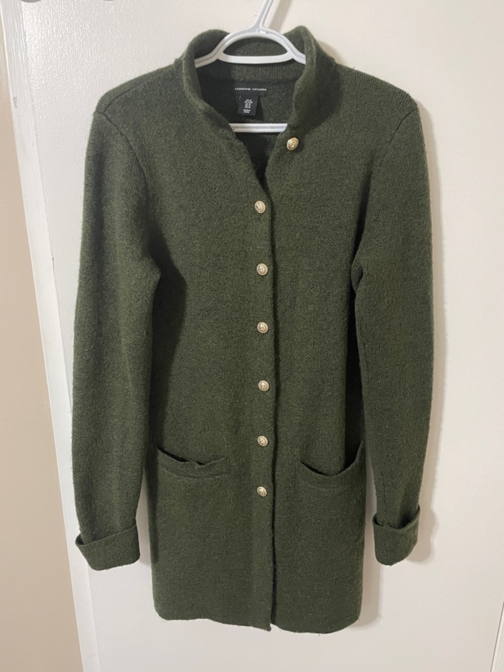 Adrienne Vittadini Dark Green Wool Blend Button-Up Knit Cardigan Size Medium